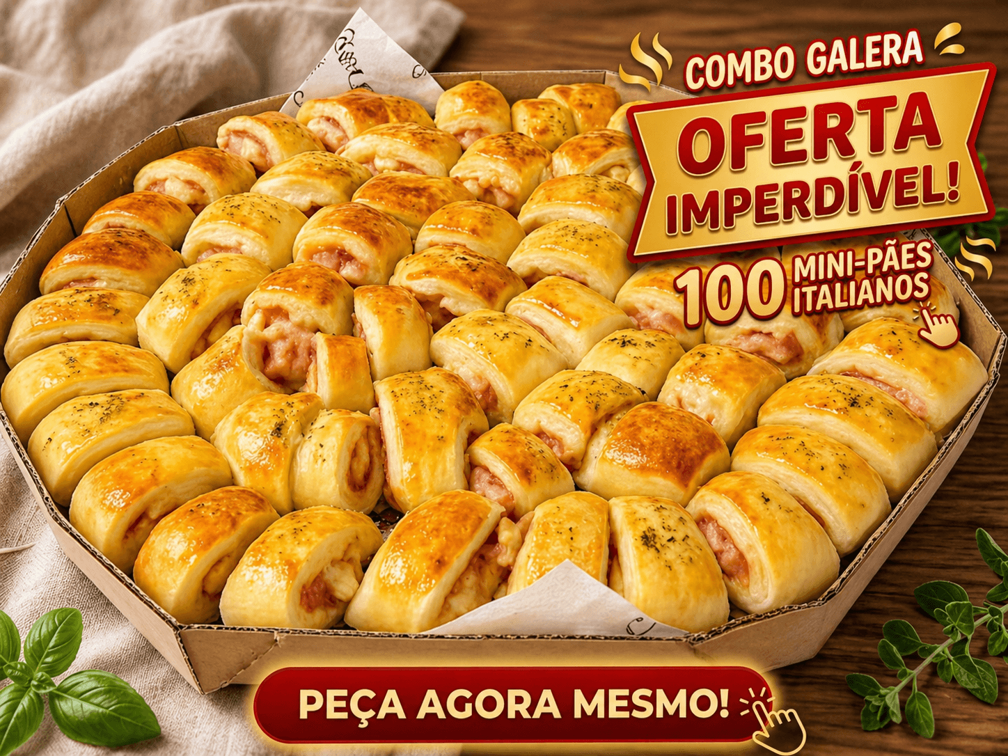 Anuncio de 100 mini paes italianos da Bechamel