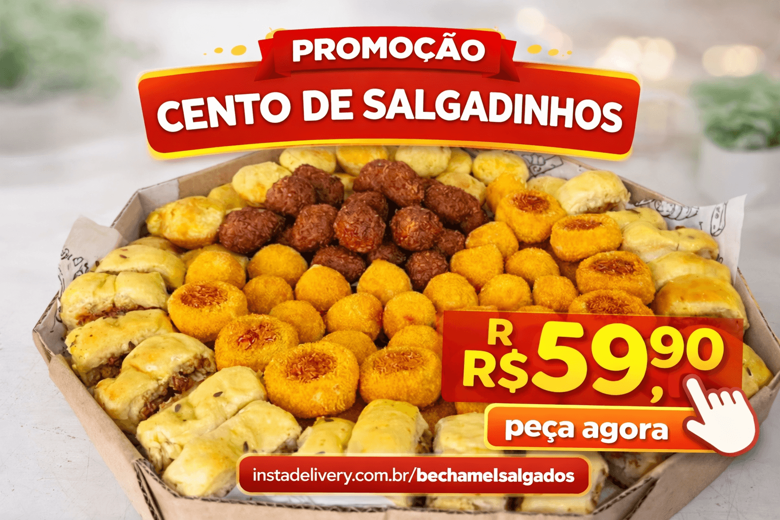 Promocao de cento de salgadinhos da Bechamel